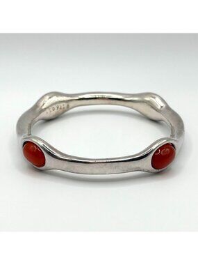 925 Silver Bangle Bracelet With Orange Gemstone Accents